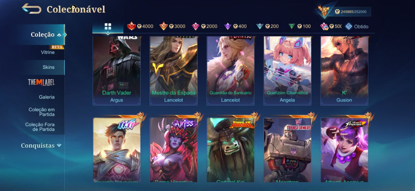 ML - MEGA 2 QUASE 1 - QUASE OUTRA LEGEND - MUITAS SKINS RARISSIMA