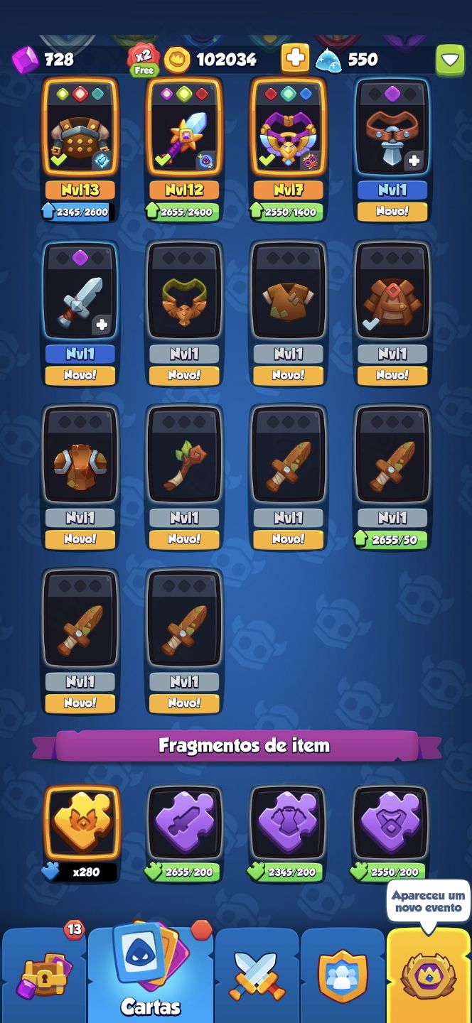 CONTA Rush Royale 2771% de critico panda full e lutador full