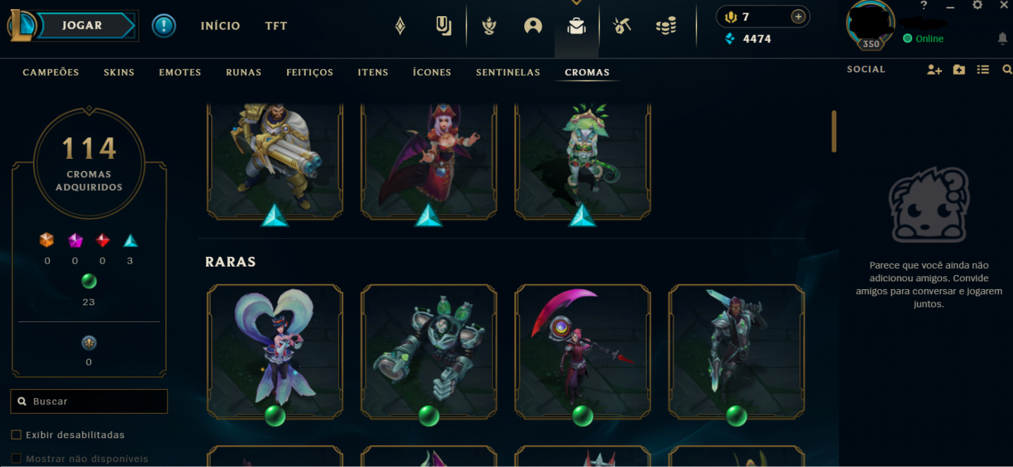 (Premium) CONTA UNRANKED LOL 2015 MMR DIAMOND 159 SKINS 116 CROMAS FA