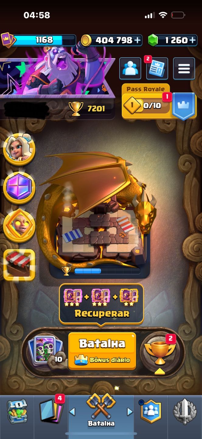Conta De Clash Royale 7.2K | 1.260 Gemas | 404K Gold | Mestre I | 117/122 Cartas