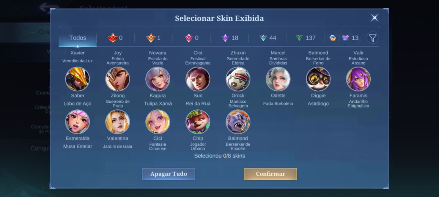 Conta de mobile legends com muitas skins