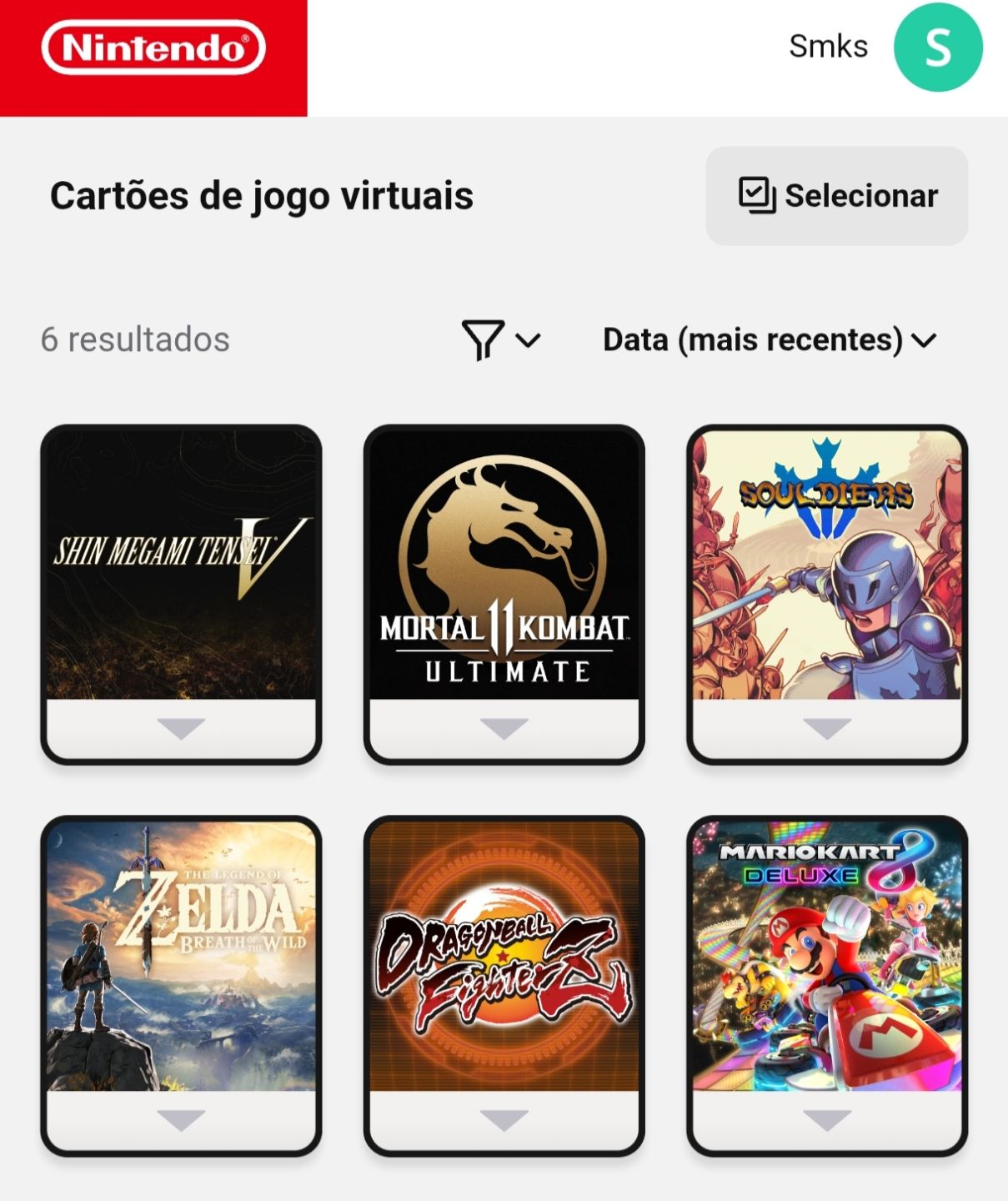 Conta Nintendo Switch 6 jogos (Zelda BOTW, Mario Kart 8 Deluxe e mais 4 jogos)