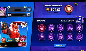Conta de brawl stars 50k troféus, 104 brawlwes, 40 brawlers nv 11