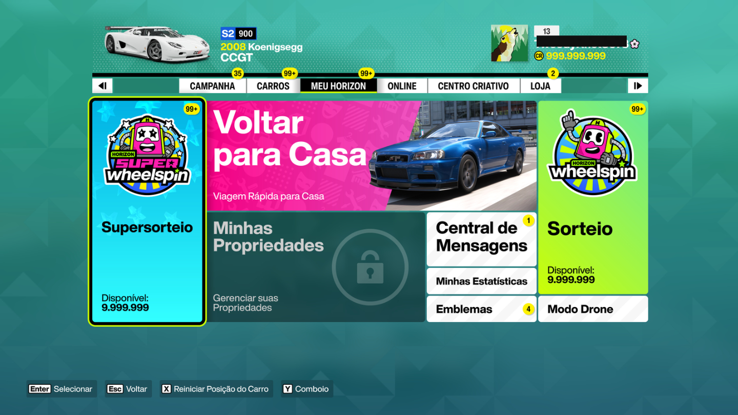 CONTAS FORZA HORIZON 6 COM 1 BILHÃO DE CRÉDITOS + TODOS OS CARROS E MAIS