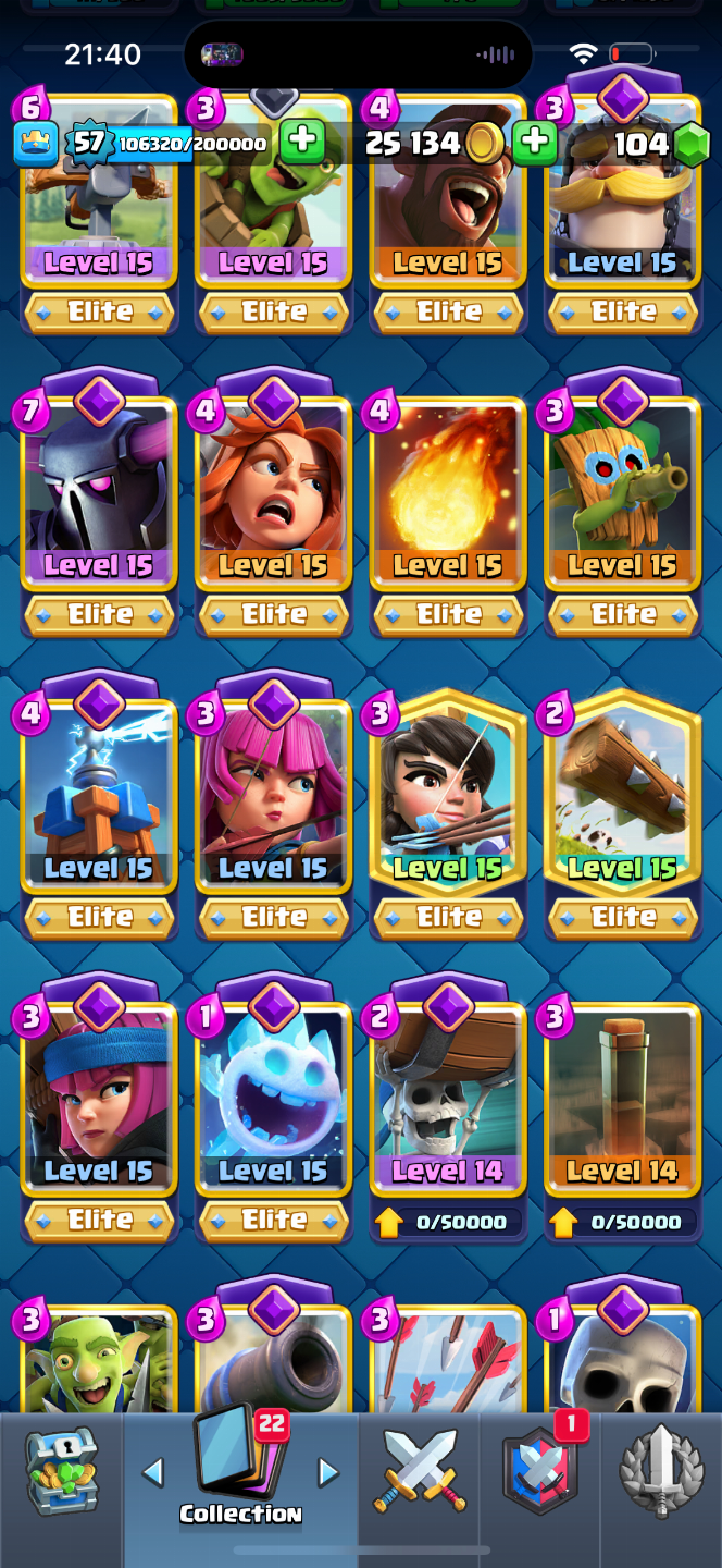 CONTA CLASH ROYALE | LVL 57 | 20 EVOLUTIVAS | 20 ELITES | 10K TROFÉUS