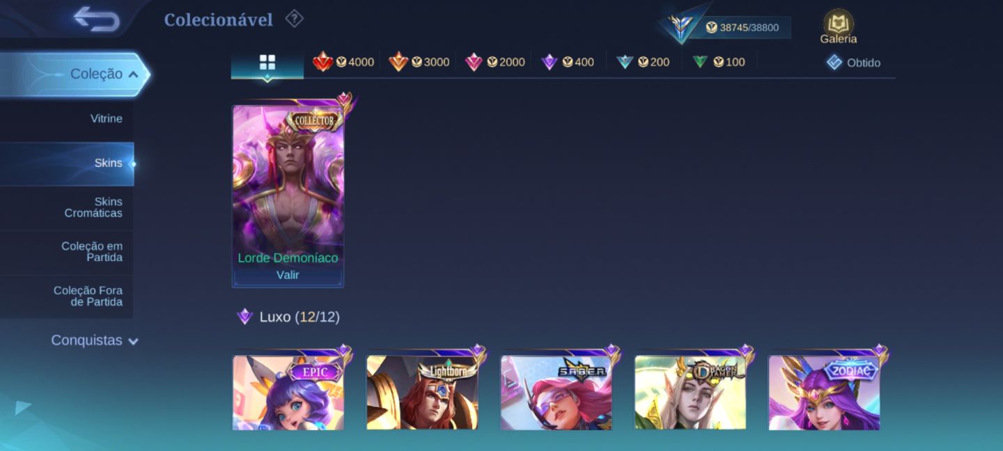 Conta Mobile Legends com várias skins disponíveis