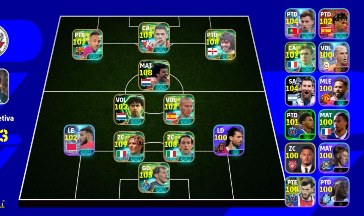 Efootball Conta Top Rud Gullit, Maldini, Nesta, George Best, Luis Suárez, Yamal