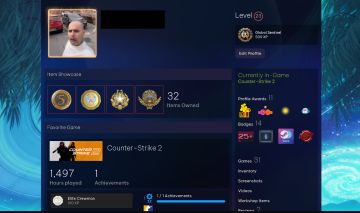 CONTA STEAM COM 1.497 HORAS DE CS2 + 31 JOGOS + 4 MEDALHAS + Green Trust
