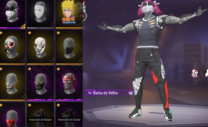 CONTA DE FREE FIRE COM CABELO ROSA, GENOS ONE PUNCHMAN, MANOMAX E ANJO VERMELHA
