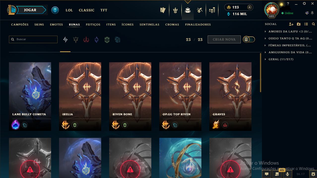 LOL BR | 491 SKINS | PICO MESTRE 500 PDL | RIVEN 4M + DUAS CONTAS BRINDE