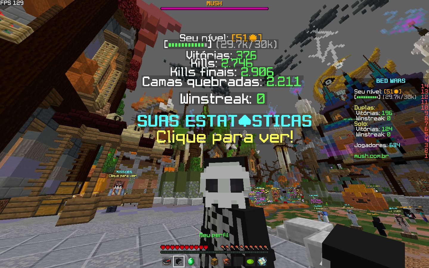 Conta level 50 no mush minecraft