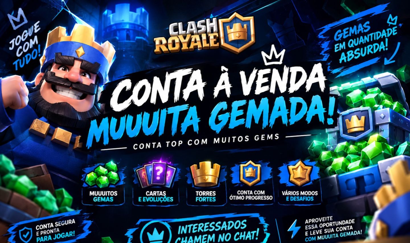 Conta de Clash Royale, level 15, 10k troféu, 9 anos de jogo, mega gemada