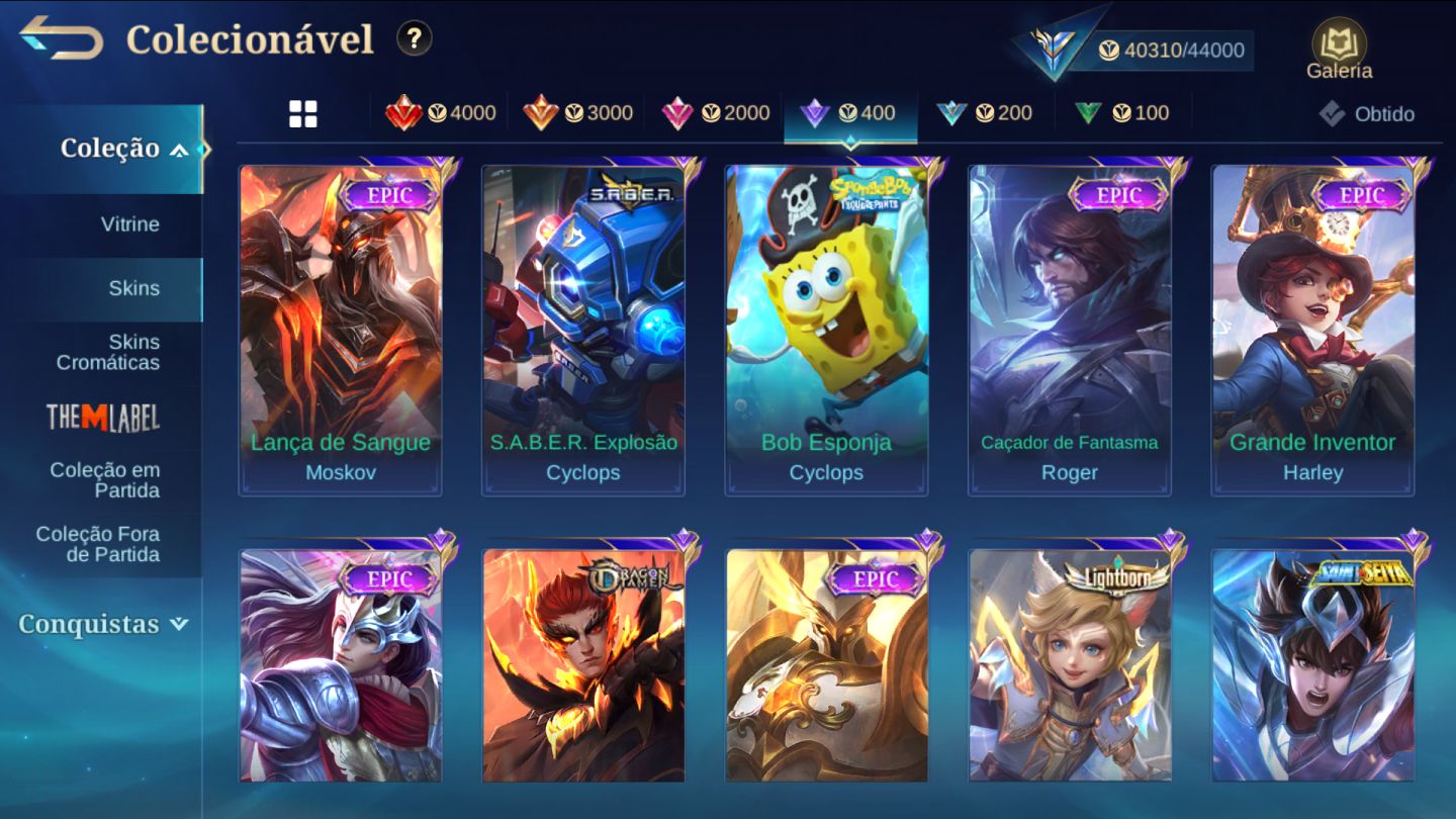 CONTA MOBILE LEGENDS GEMADA COM MUITAS EPICAS