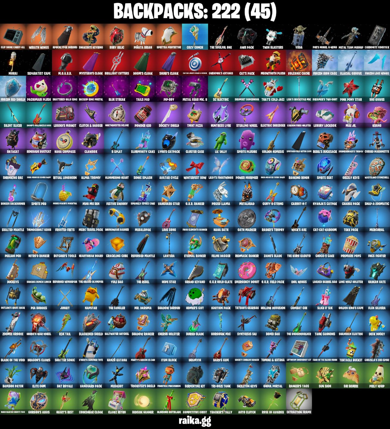 127 Skins - Renegade raider, Emma frost, Midnight Scythe & 1000 V-bucks