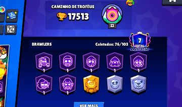 Conta de brawl stars com 17k de troféus e mais 7 personagens com 1k de troféus