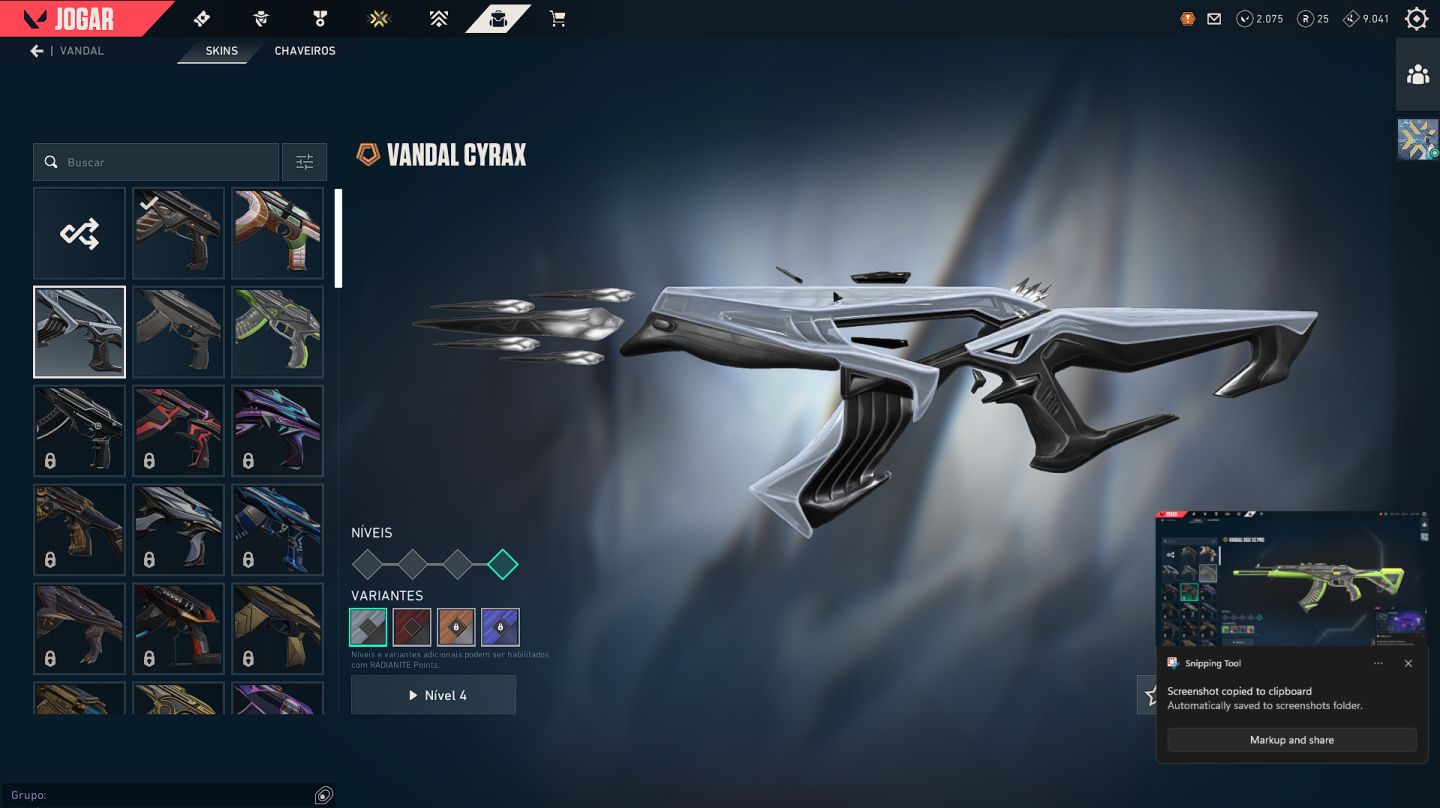 Conta valorant com skins e 2075 vp points