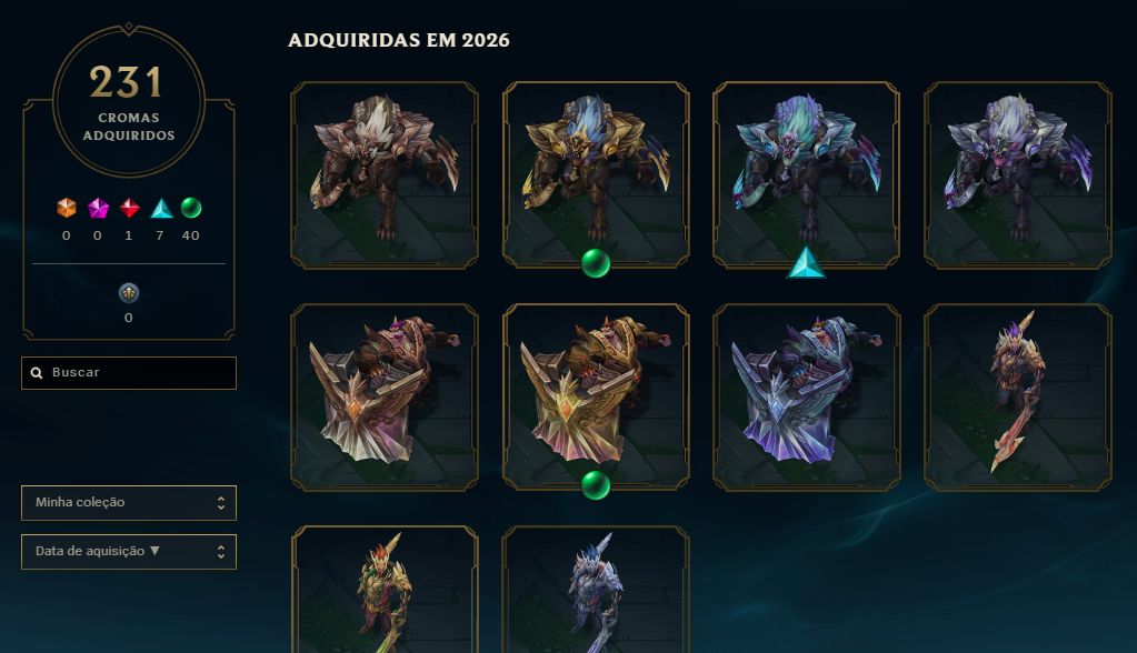 Conta LoL 453+Skins (5 Ultimate, 16 Míticas, 43 Lendárias, 226 Épicas)