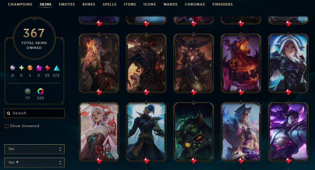 367 SKINS, 334 CHROMAS - CONTA DE LEAGUE OF LEGENDS