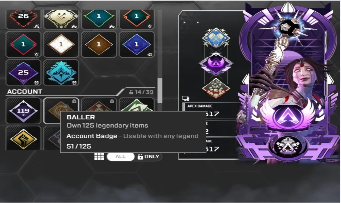 Conta de Apex Legends com Herança da Horizon e Badge Rara de Master/mestre