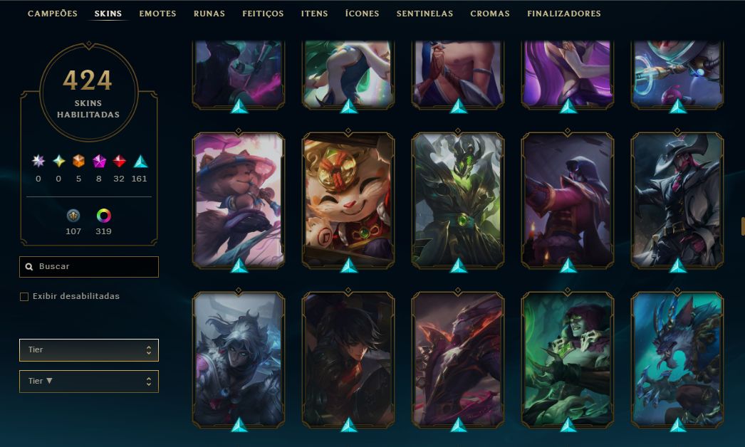 Conta lol main sup peel 400+ skins + TFT (vava com 1 skin de loja e passes)
