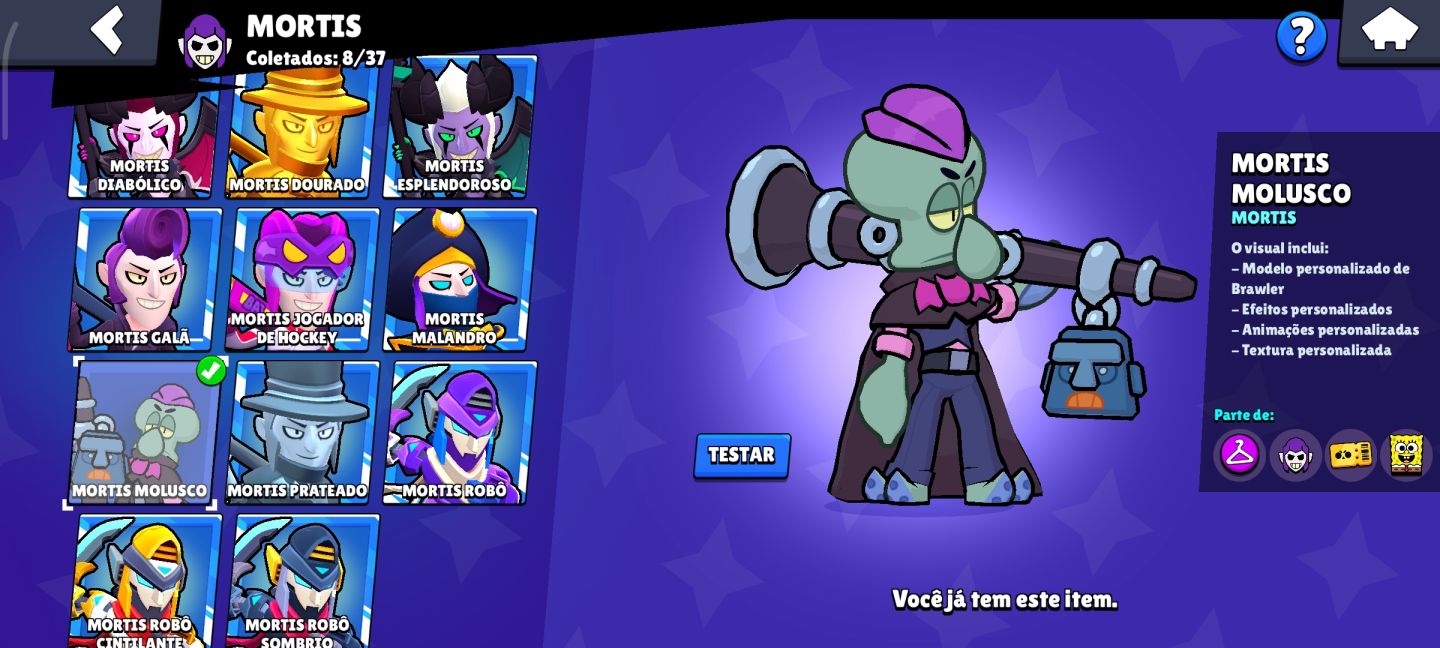 Conta brawl star bob sponja várias skins