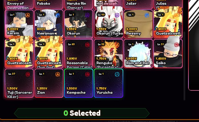 Venda de personagens Anime Vanguards!