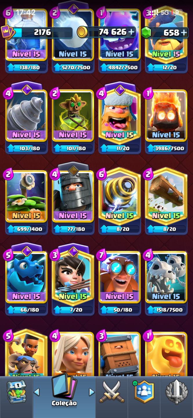 Conta de Clash Royale semi full, todas evo, 8 herois + 200 frag, 14mil trofeus