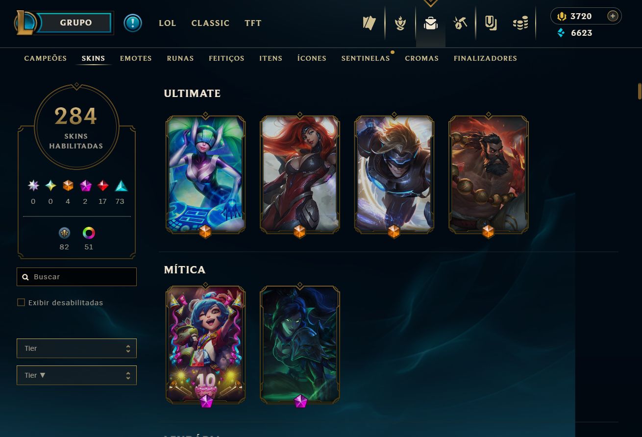 Lvl 135 | 284 skins | 3720 RP | bordas de skins, elise e morgana vitorisa e mais
