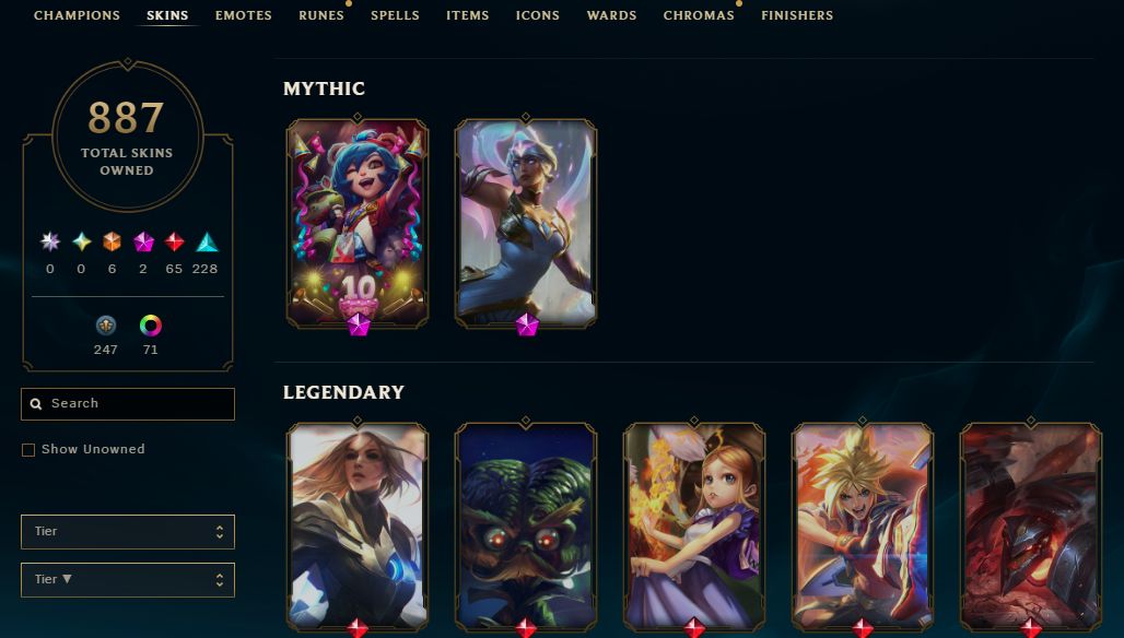 887 SKINS, 74 CHROMAS - CONTA DE LEAGUE OF LEGENDS