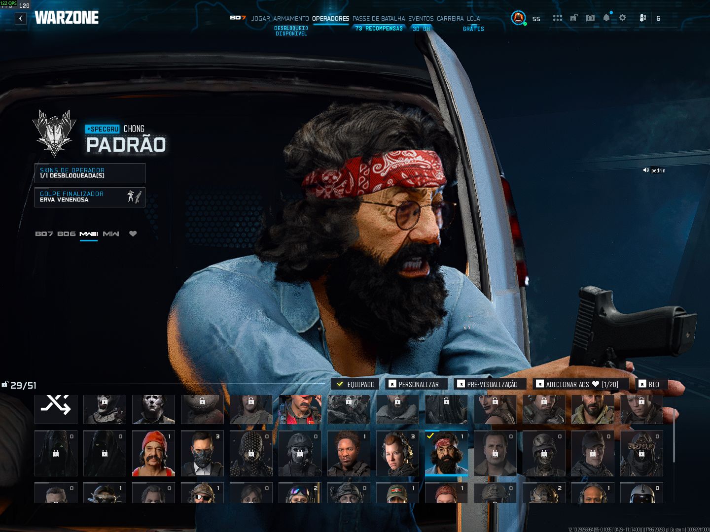 Conta warzone black noir,izzy,snoop dogg,cheech chong,iridas , michael myers