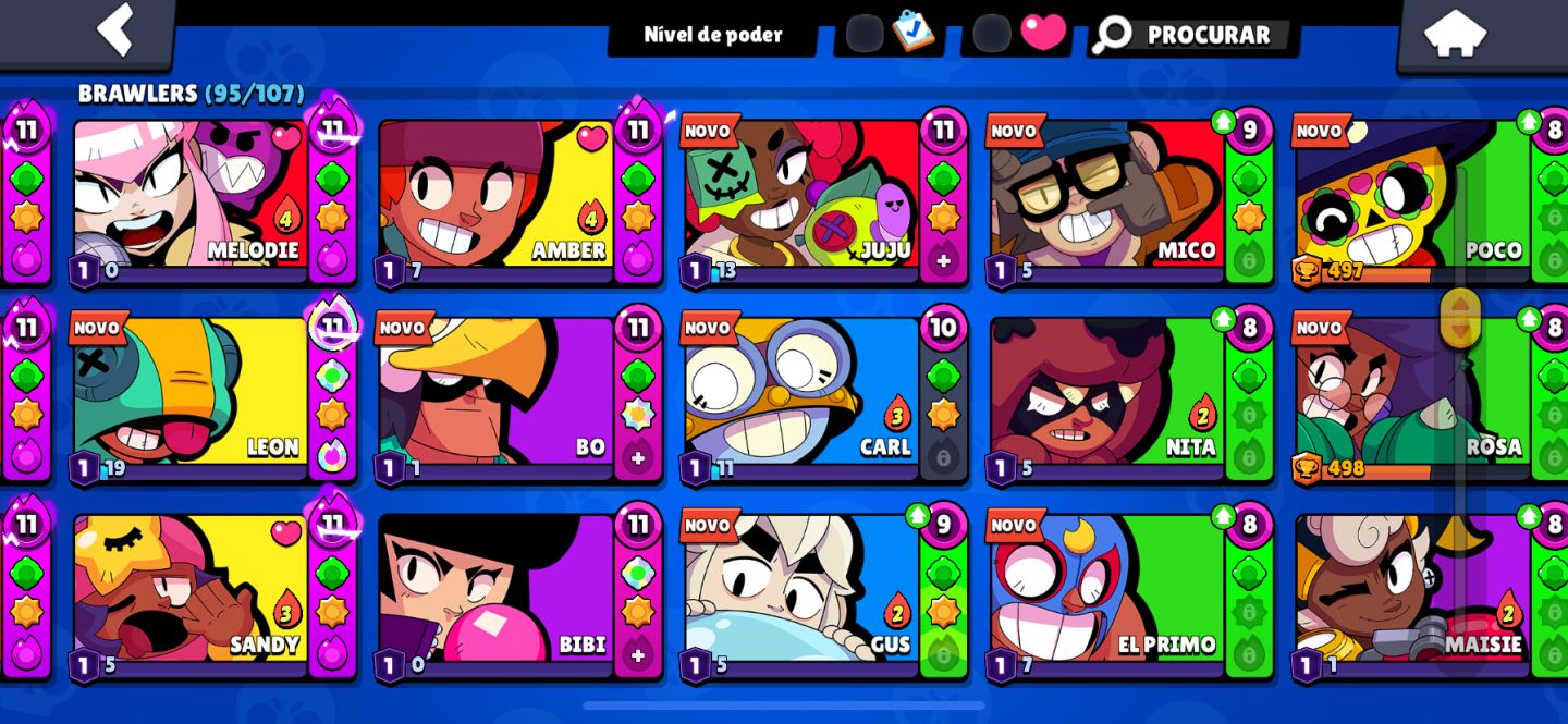 Conta Brawl Stars, antiga e com diversas skins raras