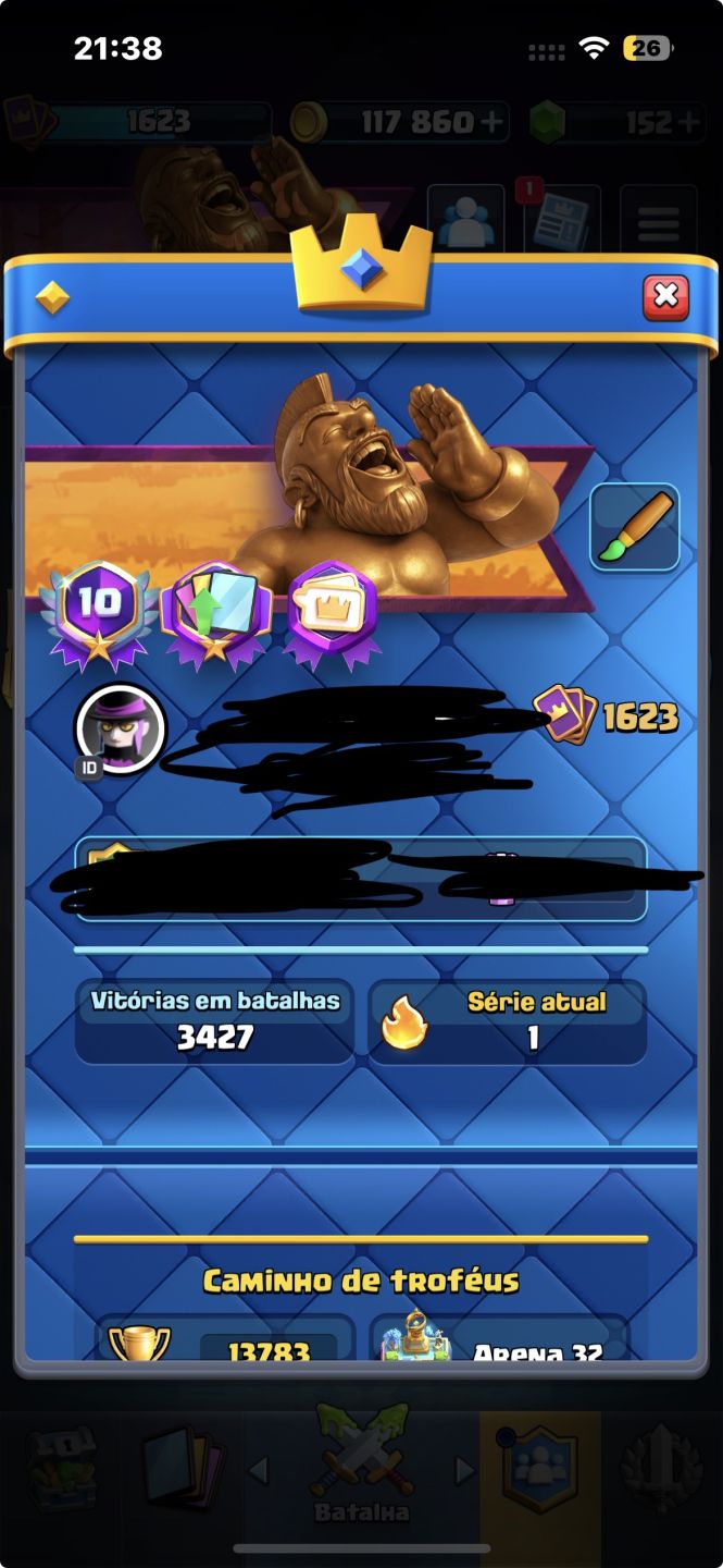 Conta clash royale 13750 troféus level 16