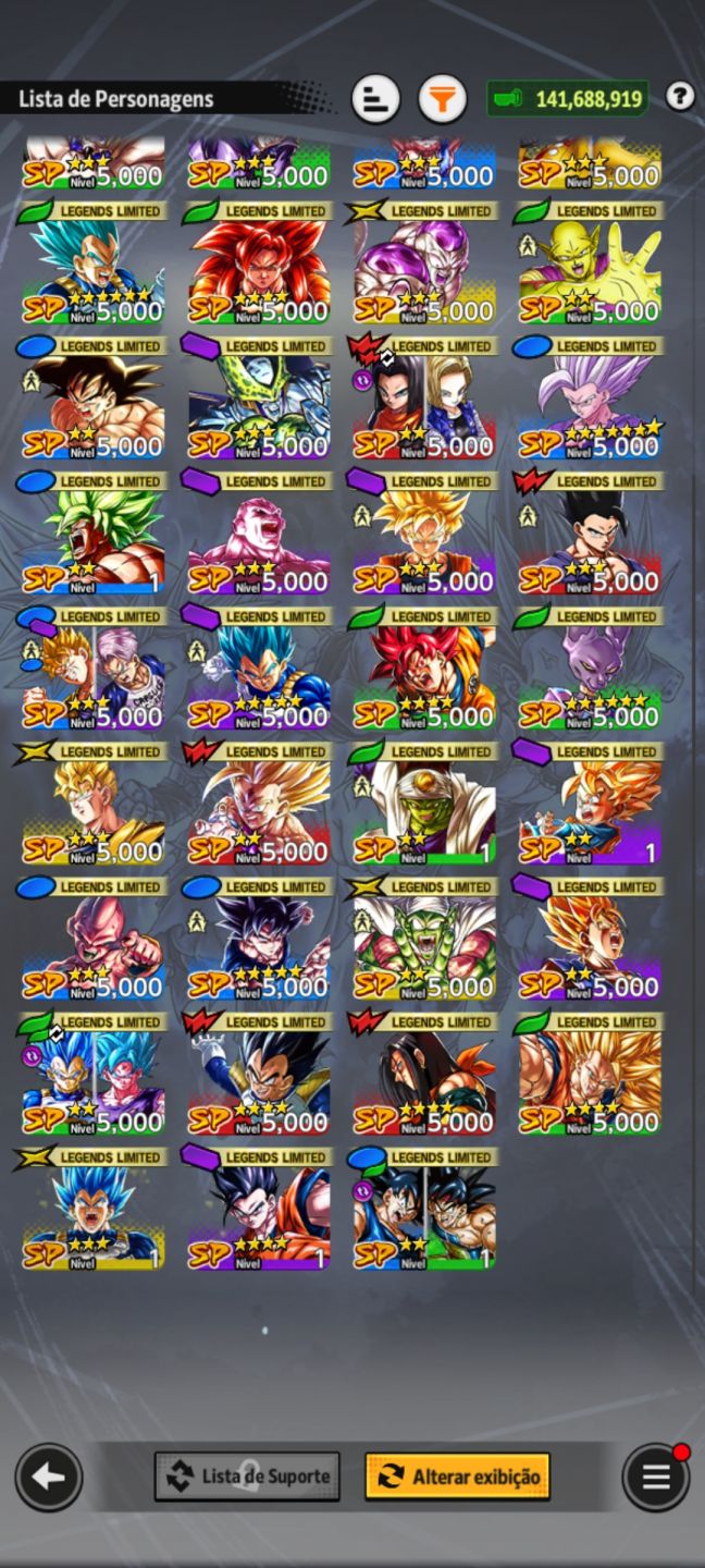 Conta Dragon Ball Legends com muitos personagens