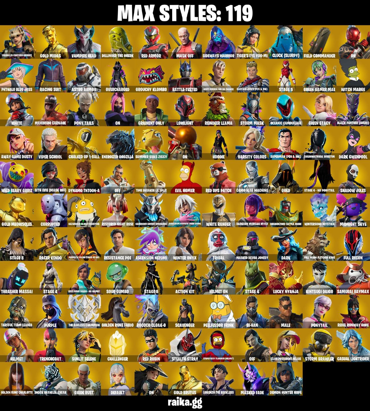 280 skins | OG STW | Gold Midas Gold Meowscles | Gold Brutus