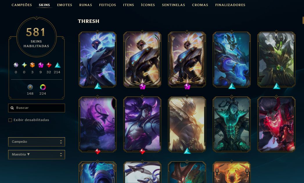 LOL BR LVL 610 FULLCHAMP | 581 SKINS | 3 ULTIMATE | 9 MÍTICAS | MAIN THRESH 415K