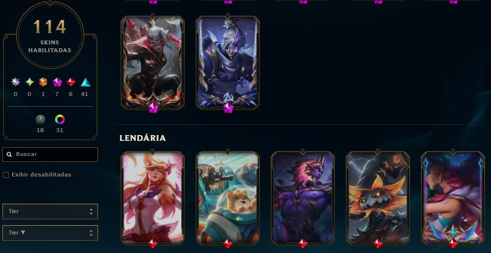 Conta LOL com 114 skins no Gold 1