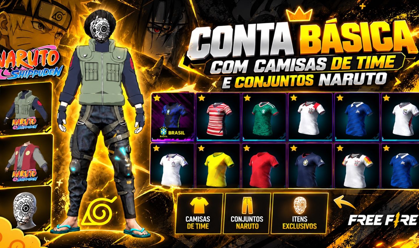 CONTA FREE FIRE | KAKASHI + NARUTO | CAMISAS DE TIME | SELEÇÃO BRASILEIRA