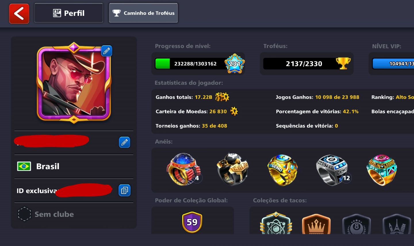 CONTA DE 8 BALL POOL GEMADA