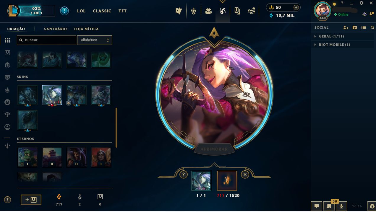 Conta LOL e Valorant - 240 Skins, Nivel 440, MMR Platina/Esmeralda(LOL e VAVA)