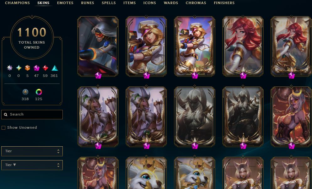 1100 SKINS, 125 CHROMAS - CONTA DE LEAGUE OF LEGENDS