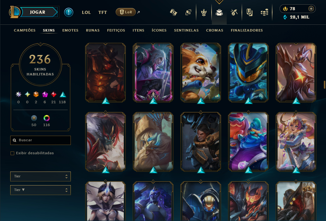 Conta LoL Unranked Nível 564 - 249 skins - Todos Campeões