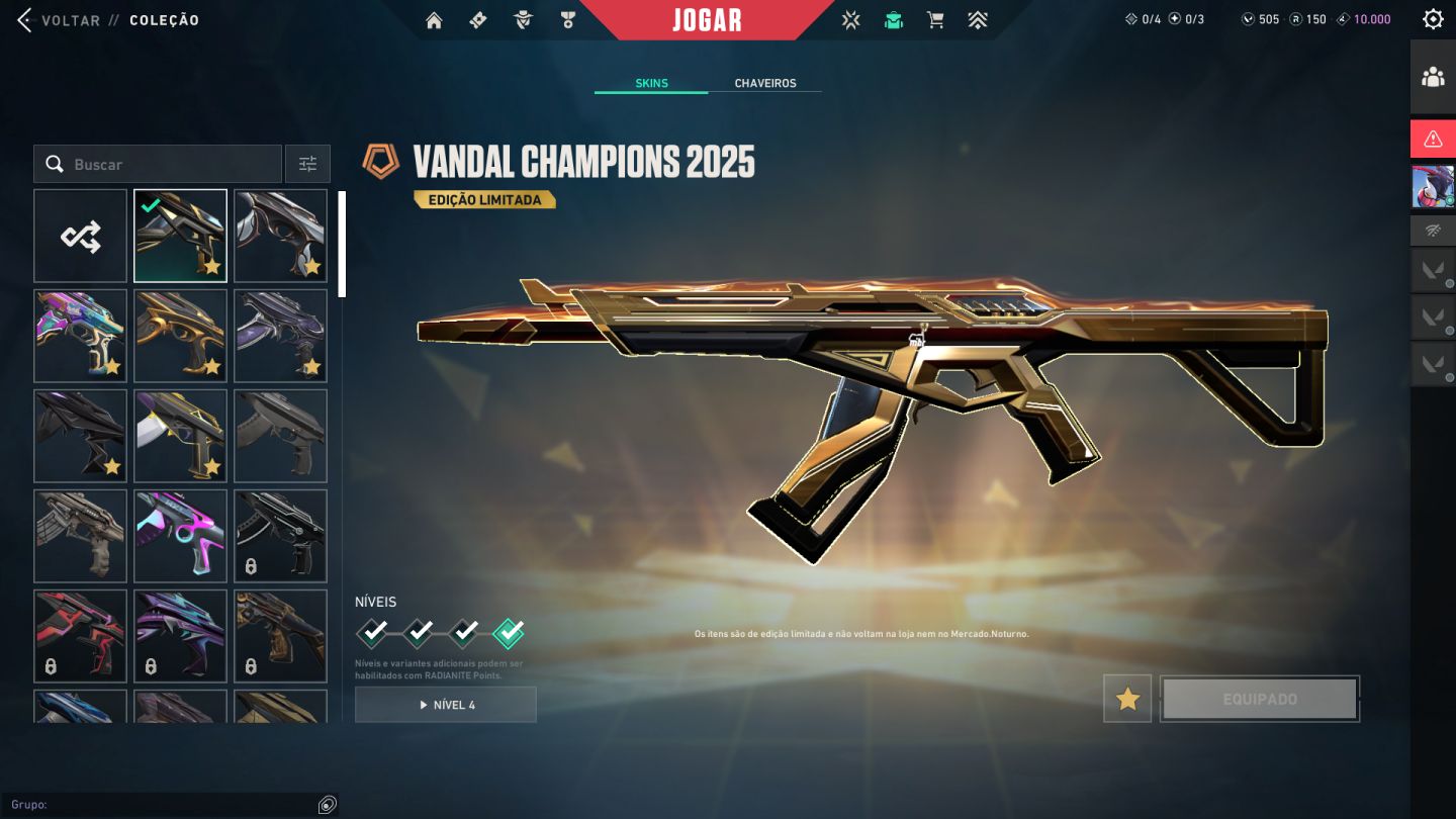 Conta de Valorant-nível Alto- 50skins +. pacote champions 2025 e mais