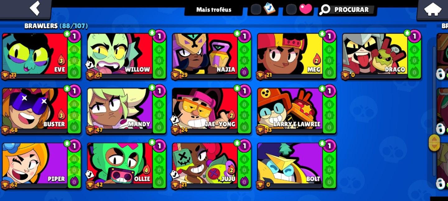 CONTA BRAWL STARS 2020 | 30K TROFÉUS | 88/107 BRAWLERS | 7 PRESTÍGIOS