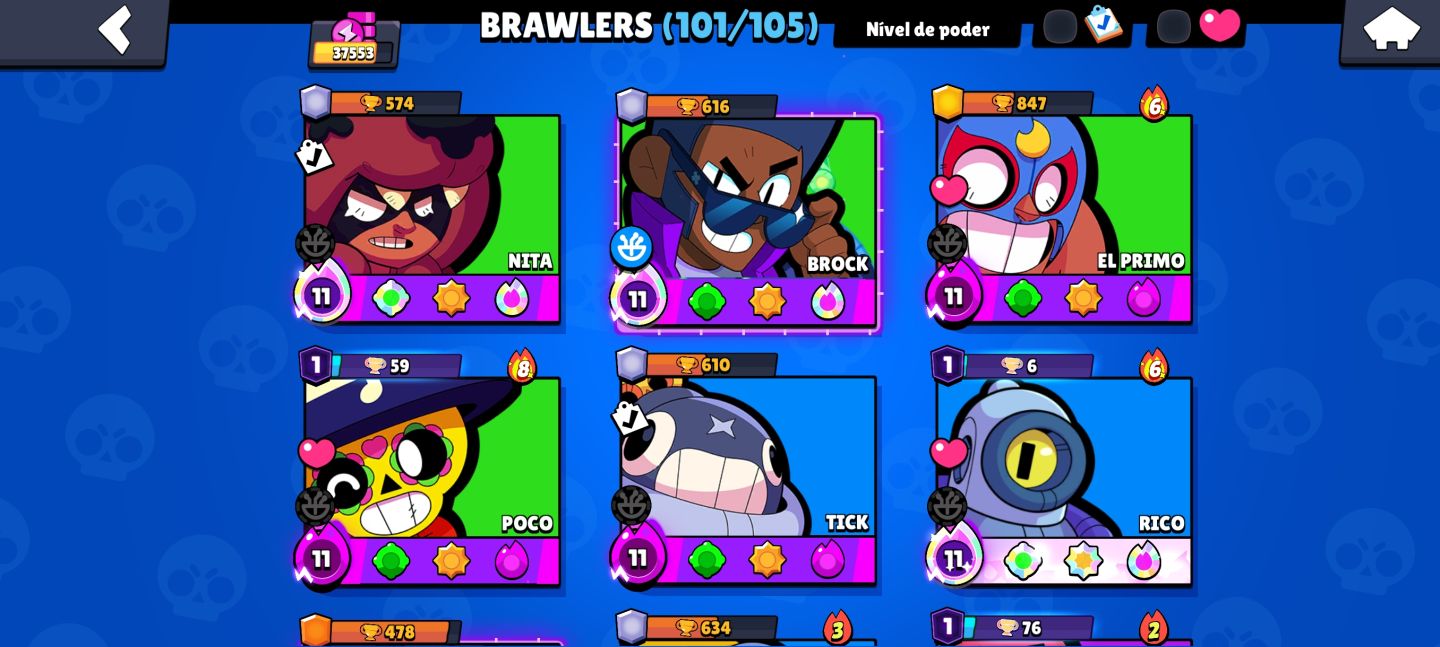 Contra brawl stars 37k troféus, 21 hipercargas, 101/105 brawlers
