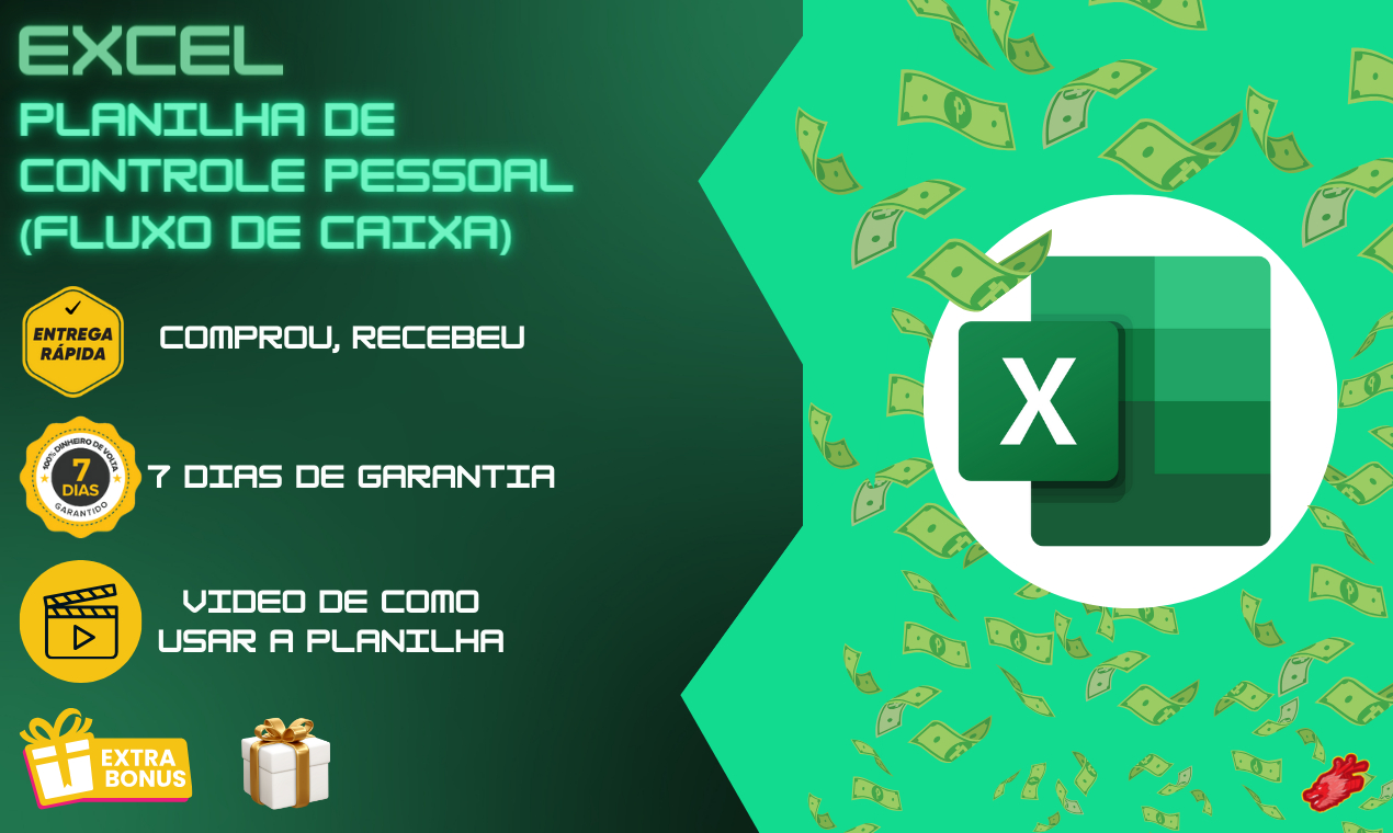 PLANILHA EXCEL FLUXO DE CAIXA CONTROLE PESSOAL + BRINDE