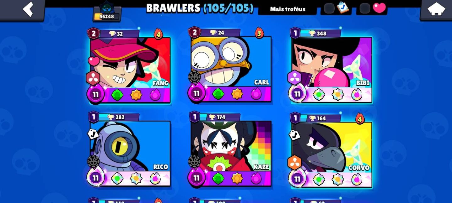 CONTA BRAWL STARS TODOS OS BRAWLERS 105:105