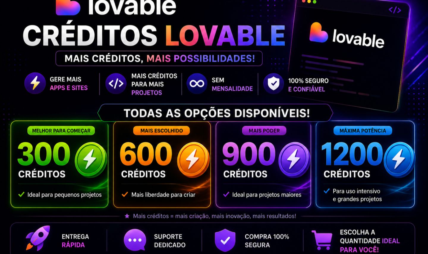 300, 600 e 900 LOVABLE CRÉDITOS - DIRETO NA CONTA - ENTREGA RÁPIDA