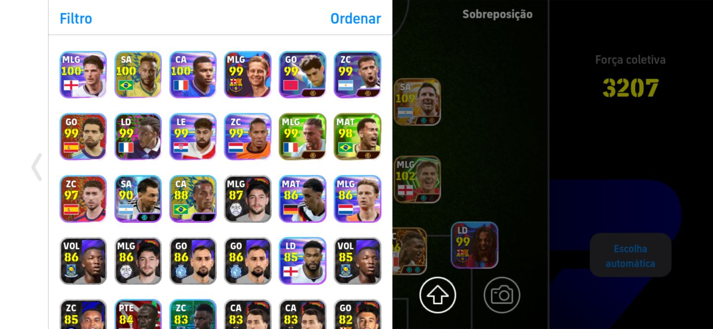Conta efootball com messi 110, neymar 108, desaily 107 e diego costa 108