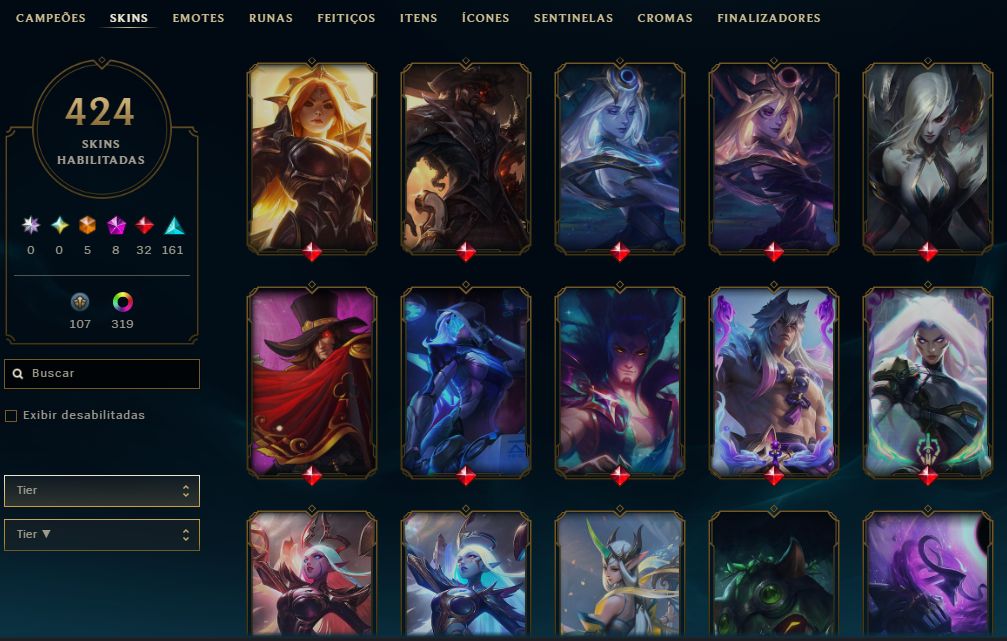 Conta lol main sup peel 400+ skins + TFT (vava com 1 skin de loja e passes)