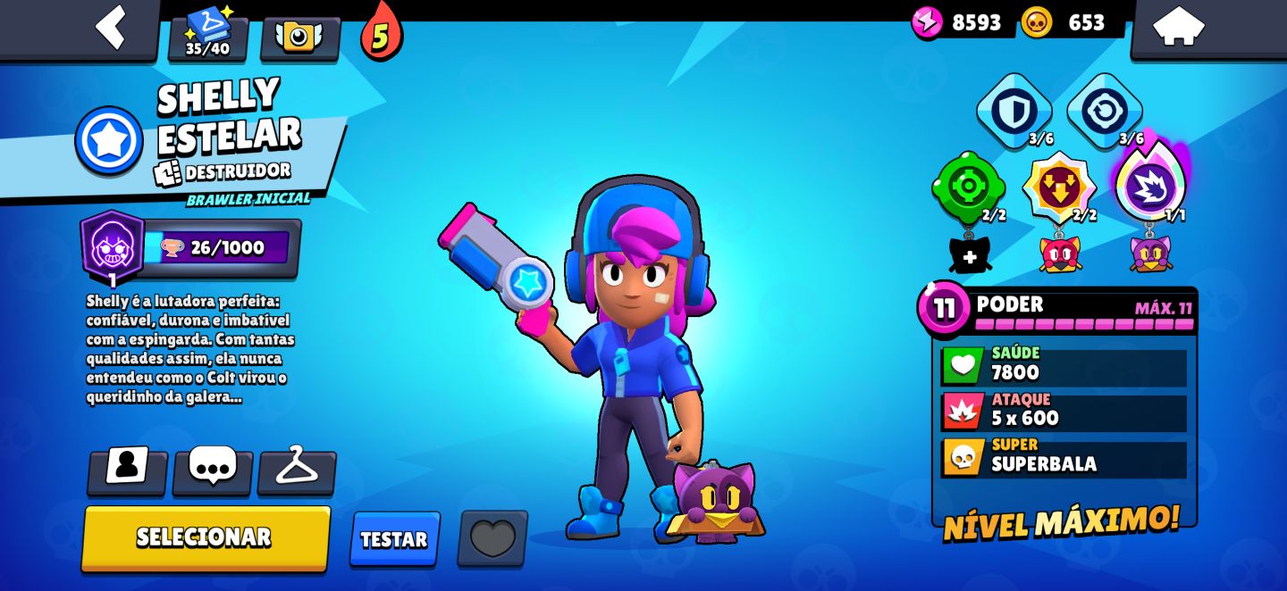 CONTA BRAWL STARS COM SKIN SHELLY ESTRELAR